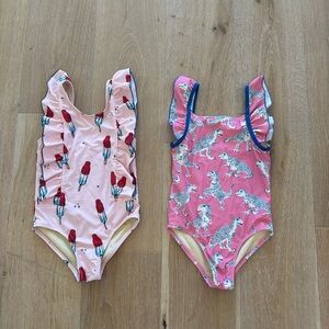 Pink Chicken girls swimsuit lot. Size 6T. Pink Dinos and Pink Rocket Pop suits.